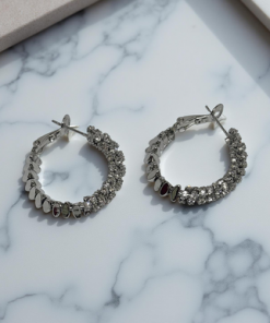 Earring Hoop style with more solid stone dark silver size 2cm