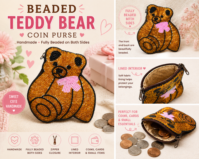 Beaded Teddy Bear Coin Purse - Image 2