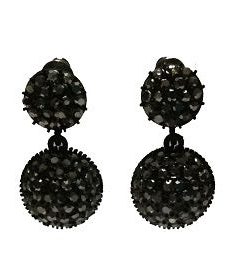 Earring- Hanging rhinestone ball, black