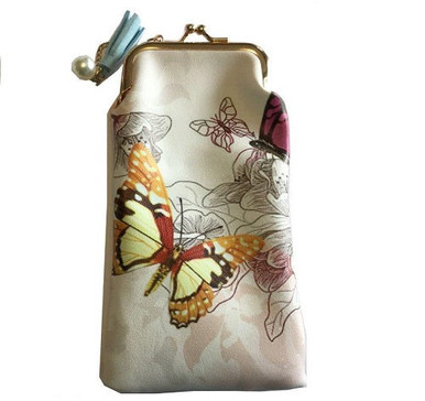 Glasses case- Orange and purple butterfly, flowers