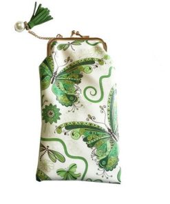 Glasses Case- Green butterflies, swirls and flowers