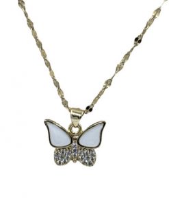 Necklace Butterfly white with crystal gold