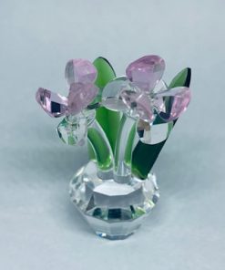 Crystal figure pink flower in pot