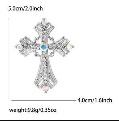 Cross Brooch with blue stone