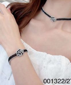Hand made Rose   black crystal beads bracelet or choker