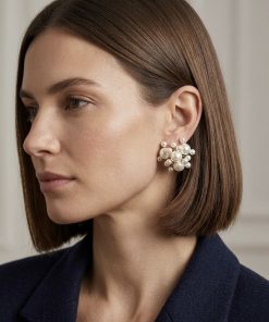 Earring- Pearl cluster studs , gold backing