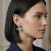 Earring-  Cubic zirconia flower stuellow stone bees