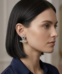 Earring-  Cubic zirconia flower stuellow stone bees