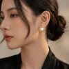 Earring stud Natural pearl gold trim post Sterling silver