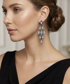 Alternative view of Earring- Cubic Zirconia Dangling 5 line