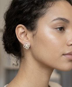 Alternative view of CZ Freshwater Pearl Blossom Stud Earrings