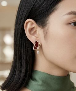 Earring Butterfly CZ and Red Tone