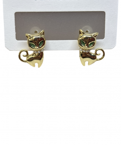 Alternative view of Stud Earring - Cat gold crystal green eye