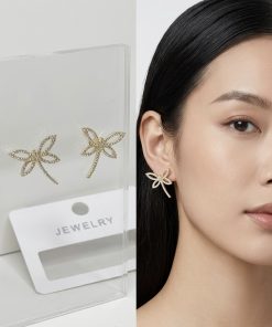 Earring -Stud Dragonfly trim zirconia stone silver or gold