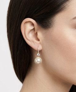 Earring Dangling Freshwater Pearl Trim around rhinestones