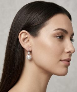 Alternative view of Earring Dangling Freshwater Pearl Trim around rhinestones