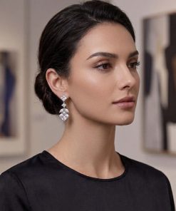 Alternative view of Earring-  CZ Dangling Earring with 3 diamonds