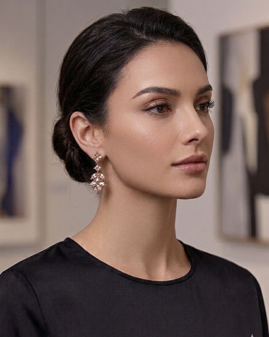 Earring- CZ Dangling Earring with 3 diamonds
