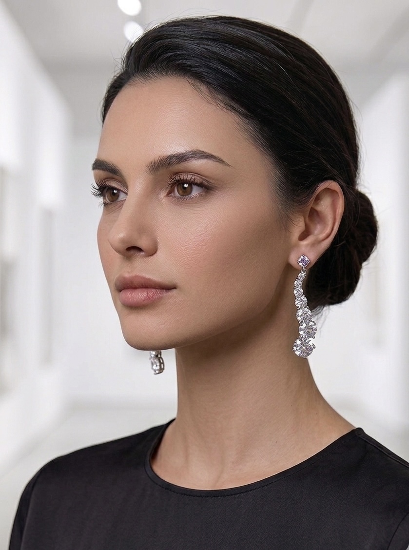 CZ Earring Dangling Sterling Posted - Image 2
