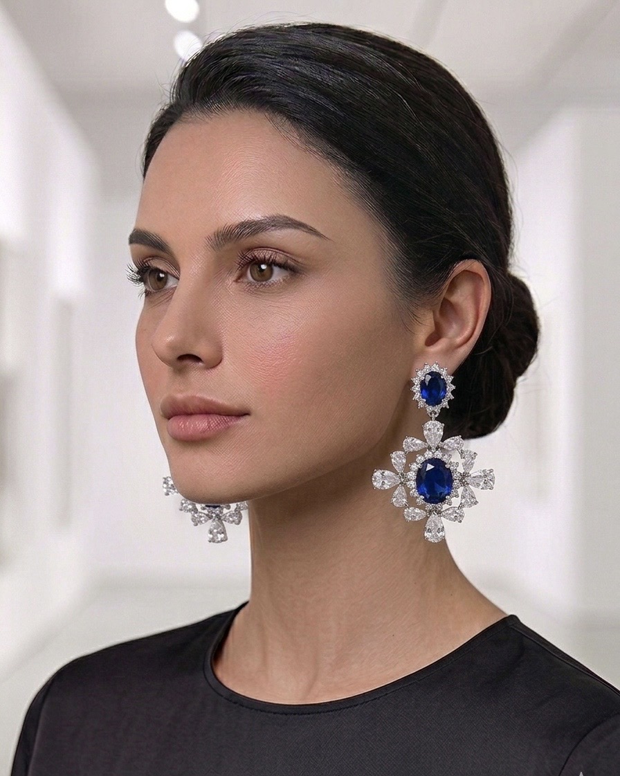 CZ Earring Dangling Sterling Silver Posted