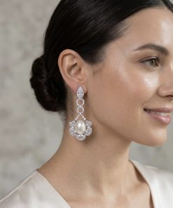 CZ Earring Sterling Silver Post Around With Pearl