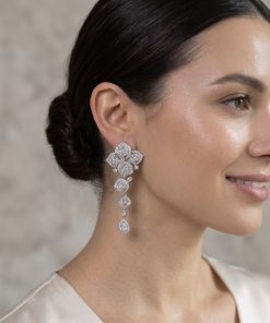CZ Earring sterling silver post big flower dangling more