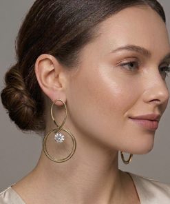 Earring - Crystal dangling Circles With Large Crystal Gold