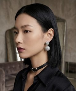 Earring- Hanging rhinestone ball, black