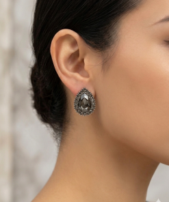 Earring- Tear drop shape studs with rhinestones around (colour options)