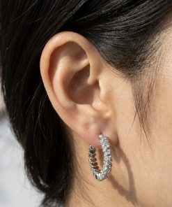 Alternative view of Earring Hoop style with more solid stone dark silver size 2cm