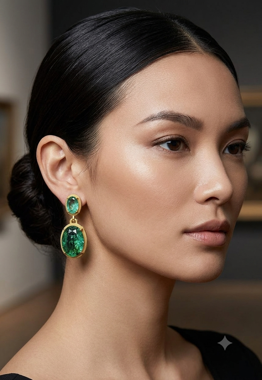 Earring Green Stone Dangling - Image 2