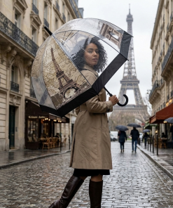 Eiffel Tower and Arc de Triomphe Clear Umbrella