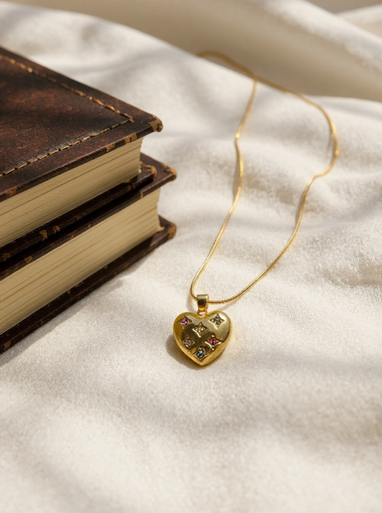 Necklace Heart pendant with rhinestone on