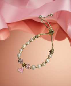 Bracelet pink heart and pink Shamballa Beads freshwater pearls