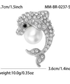 Brooch Dolphin play pearl Ball