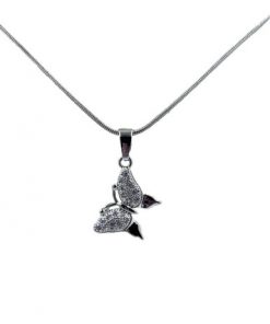 Necklace- Hanging silver butterfly snake 18" chain