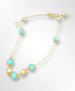 Blue shell pearl & pearl mix with gold chain