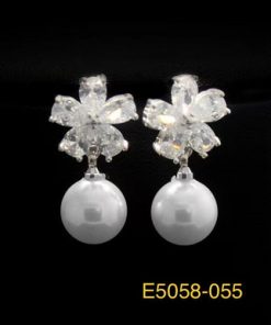 Cubic Zirconia earring sterling silver post hanger pearl