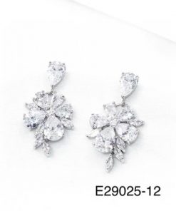 Cubic zirconia earring sterling silver post oval and flower