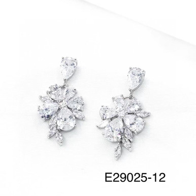 Cubic zirconia earring sterling silver post oval and flower