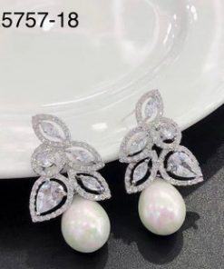 Cubic zirconia earring sterling silver post nice style hanger pearl