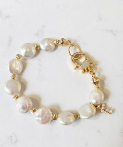 Golden Bloom Shell Pearl Bracelet Hanger Cross