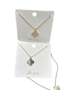 Necklace - Flower (clover) with 2 side color with gold chain