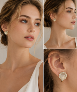 Clip earring Cat's Eye  White Size 8mm