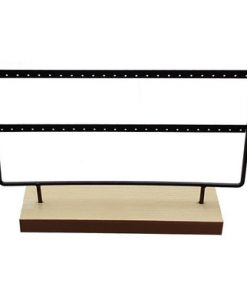 2 tier metal earring display with wood base, large 29.5cm