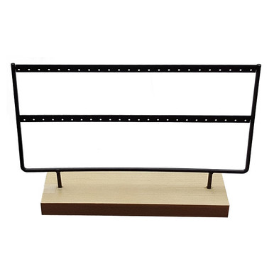 2 tier metal earring display with wood base, large 29.5cm