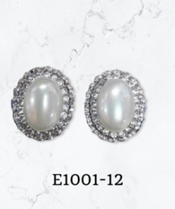 Earring stud peal w sterling silver post zirconia stone