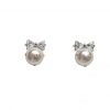 Earring - Bow with Pearl, gold  - stud