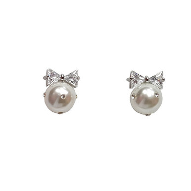 Earring - Bow with Pearl, gold - stud