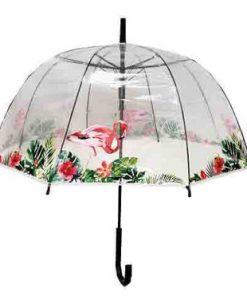 Flamingos and Flowers Print Clear Umbrella